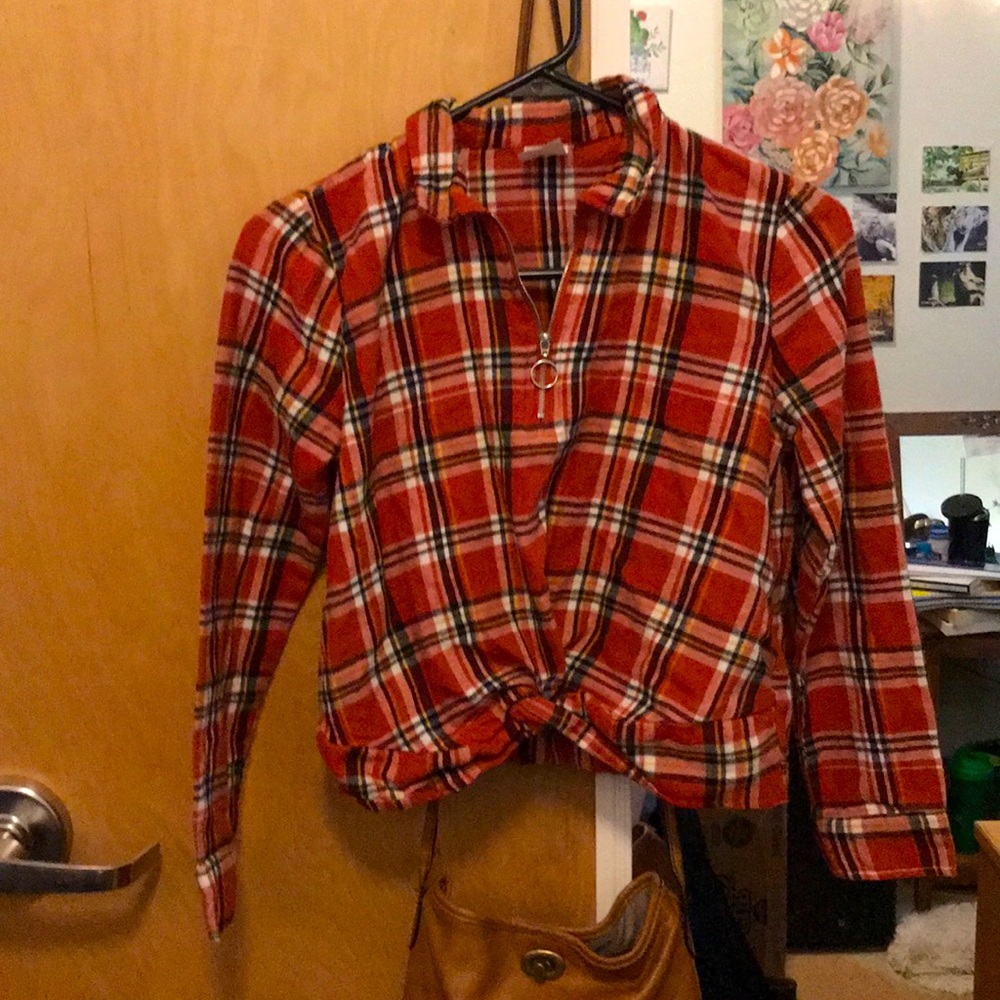 Orange Plaid Long sleeve Crop-top